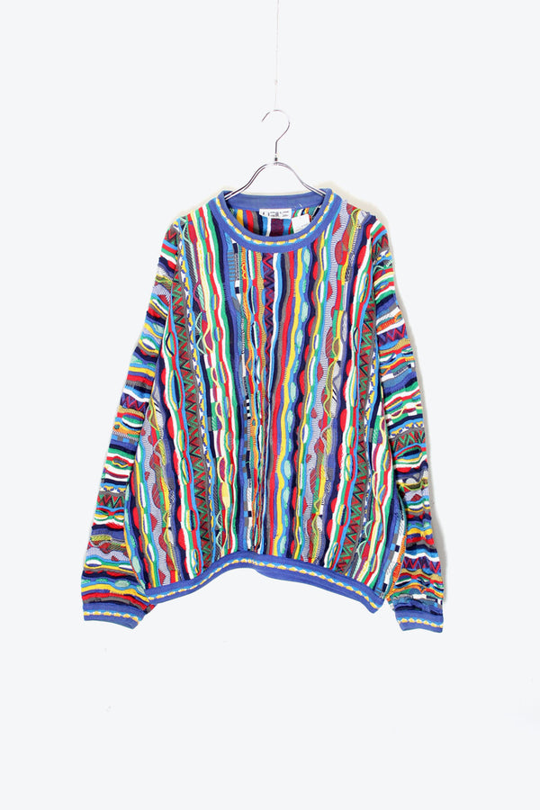 MADE IN CANADA 90s 3D DESIGN COTTON KNIT SWEATER / BLUE [SIZE: L USED]