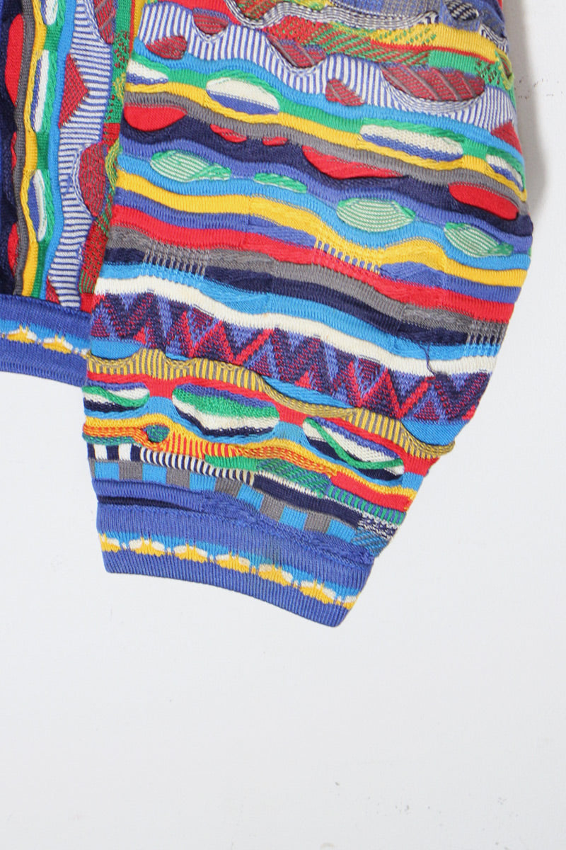 MADE IN CANADA 90s 3D DESIGN COTTON KNIT SWEATER / BLUE [SIZE: L USED]