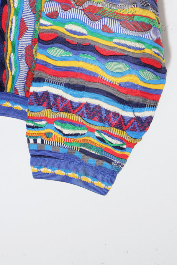 MADE IN CANADA 90s 3D DESIGN COTTON KNIT SWEATER / BLUE [SIZE: L USED]