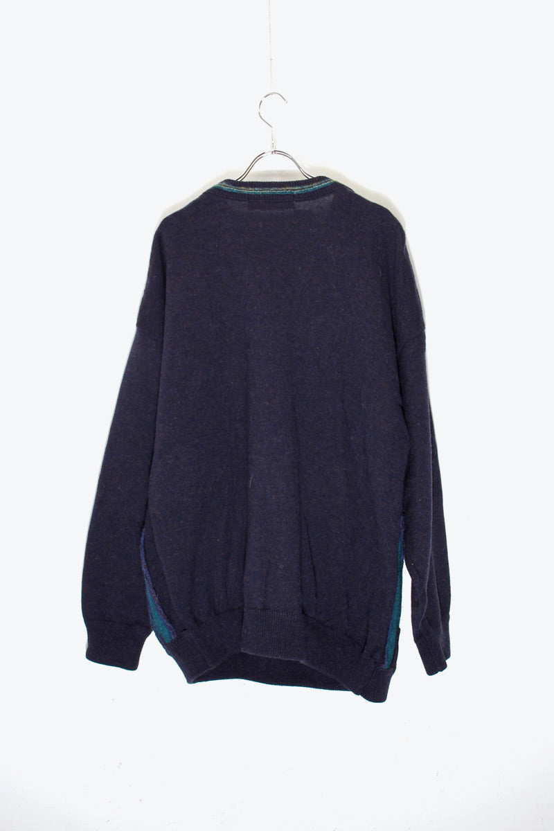 90'S 3D DESIGN WOOL KNIT SWEATER / NAVY [SIZE: L USED]