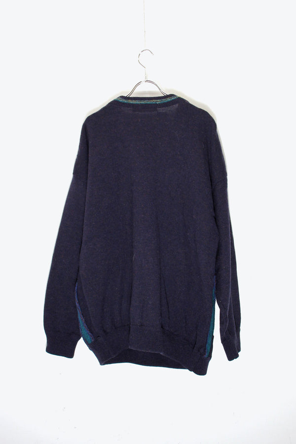 90'S 3D DESIGN WOOL KNIT SWEATER / NAVY [SIZE: L USED]
