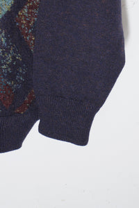 90'S 3D DESIGN WOOL KNIT SWEATER / NAVY  [SIZE: L USED]