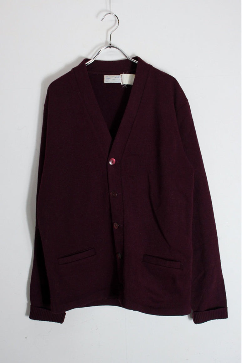 MADE IN USA 80'S WOOL KNIT CARDIGAN / WINE RED [SIZE: L相当 USED]