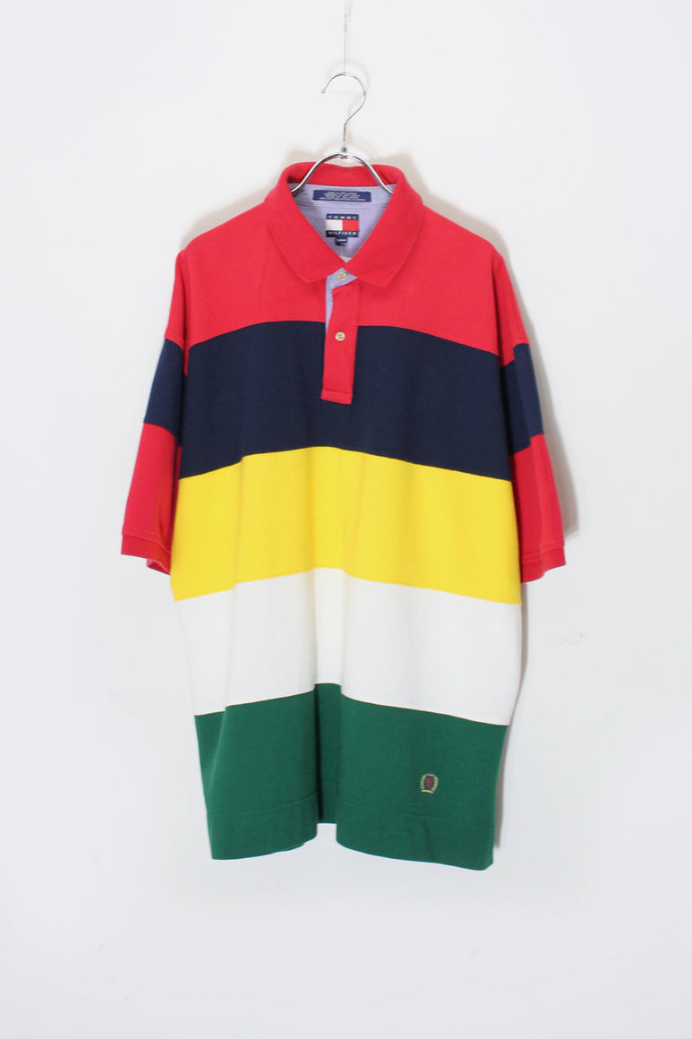 90'S S/S BORDER POLO SHIRT / MULTI [SIZE: XL USED]