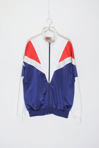 90'S STAND COLLAR ZIP TRACK JACKET / RED / WHITE / NAVY［SIZE: M USED]