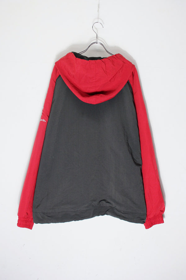 MADE IN USA 90'S DISNEY LAND NYLON ZIP HOODIE JACKET / CHARCOAL GREY/RED [SIZE: L equivalent USED]