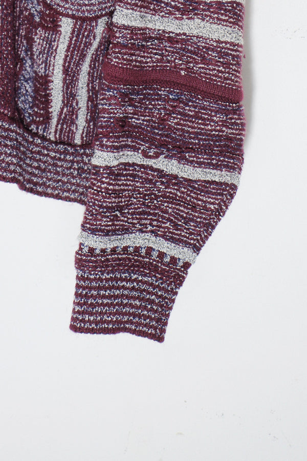 90'S ACRYLIC DESIGN KNIT CARDIGAN / BURGUNDY [SIZE: M USED]
