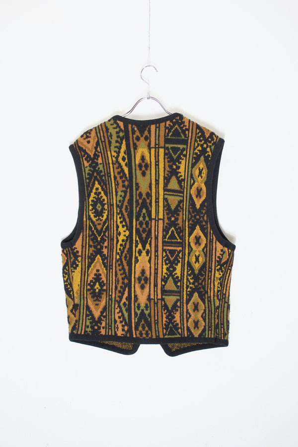 MADE IN ITALY 90'S DESIGN BUTTON WOOL KNIT VEST / BLACK [SIZE: M USED]