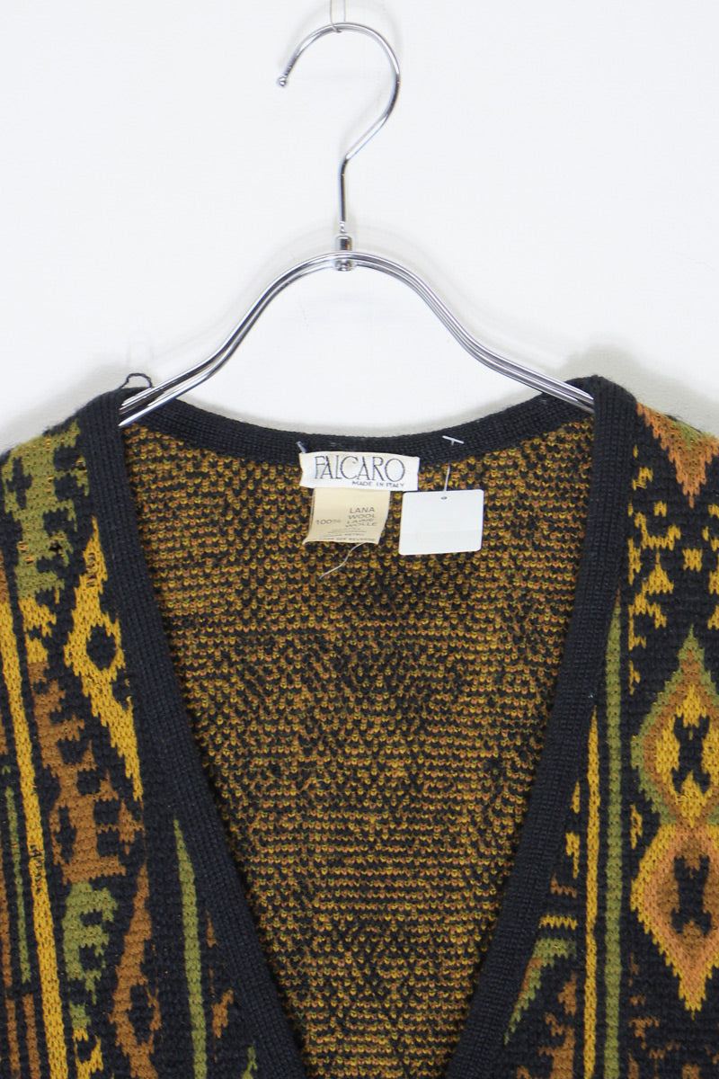 MADE IN ITALY 90'S DESIGN BUTTON WOOL KNIT VEST / BLACK [SIZE: M USED]