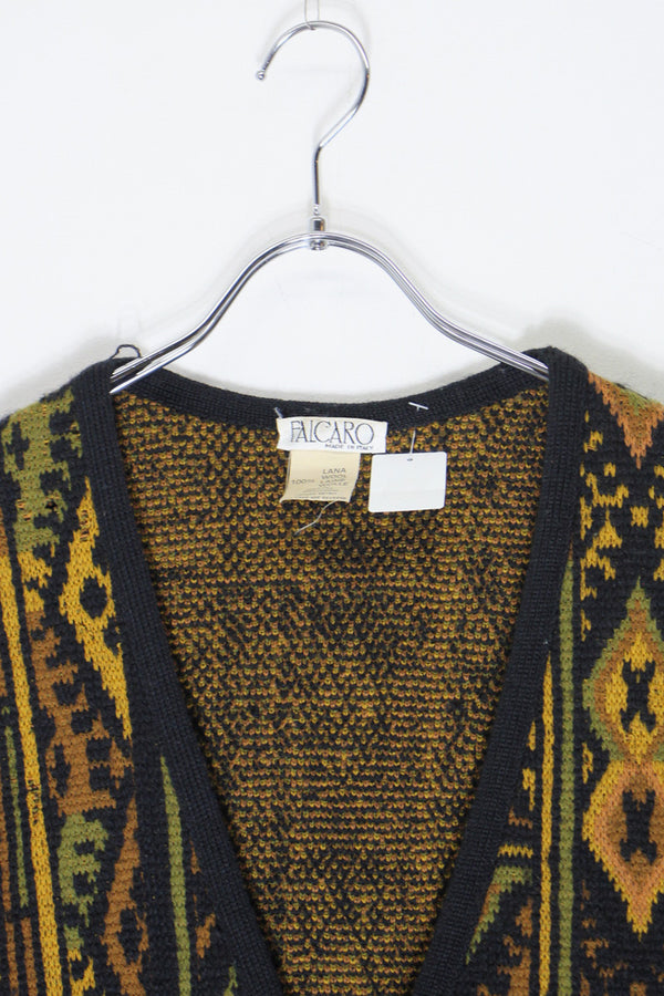 MADE IN ITALY 90'S DESIGN BUTTON WOOL KNIT VEST / BLACK [SIZE: M USED]