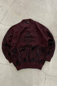 90'S DESIGN LAME WOOL ACRYLIC KNIT SWEATER / BURGUNDY [SIZE: M USED]