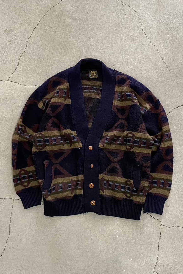 90'S DESIGN WOOL CARDIGAN / NAVY［ SIZE: L USED ]