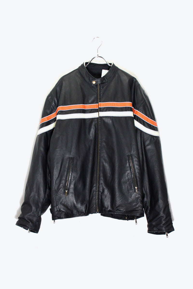 REVERSIBLE RACING ZIP UP NYLON LEATHER JACKET / BLACK [SIZE: 2XL USED]