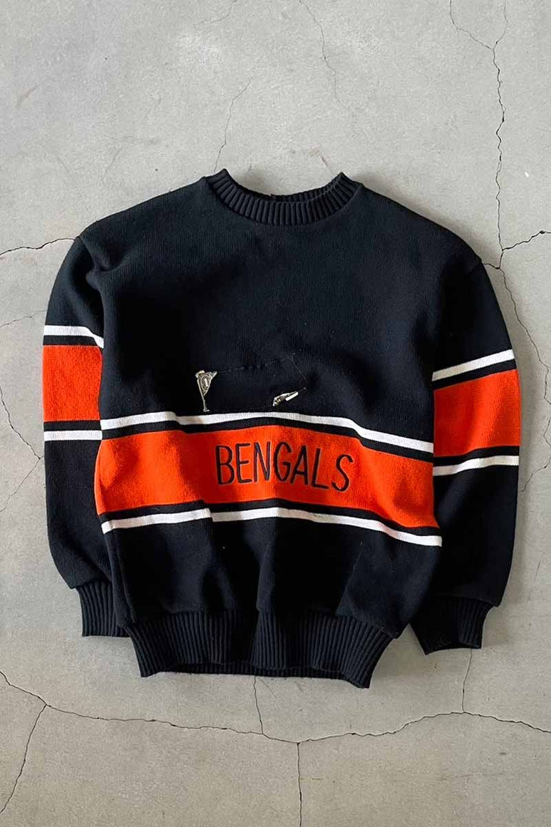 90'S NFL BENGALS EMBROIDERY ACRYLIC KNIT SWEATER / BLACK [SIZE: M USED]