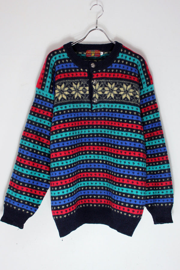 VINTAGE NORDIC PATTERN TYROLEAN WOOL KNIT SWEATER / MULTI [SIZE: XL USED]