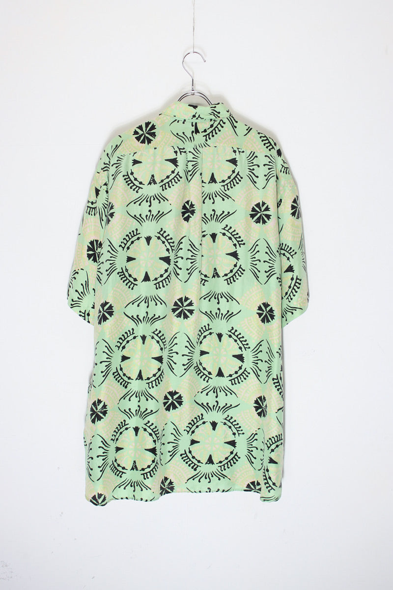 90'S S/S PATTERN SILK OPEN COLLAR SHIRT / LIME/YELLOW/BLACK [SIZE: XL USED]