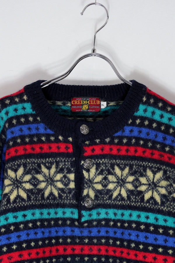 VINTAGE NORDIC PATTERN TYROLEAN WOOL KNIT SWEATER / MULTI [SIZE: XL USED]