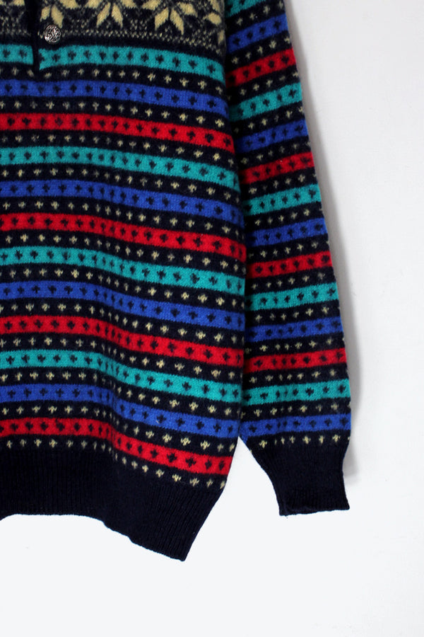VINTAGE NORDIC PATTERN TYROLEAN WOOL KNIT SWEATER / MULTI [SIZE: XL USED]