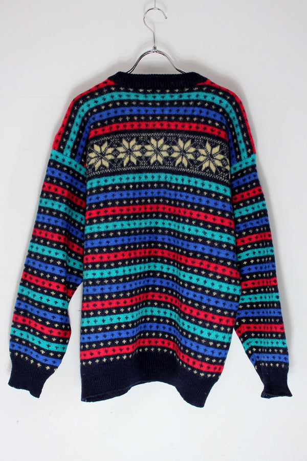 VINTAGE NORDIC PATTERN TYROLEAN WOOL KNIT SWEATER / MULTI [SIZE: XL USED]