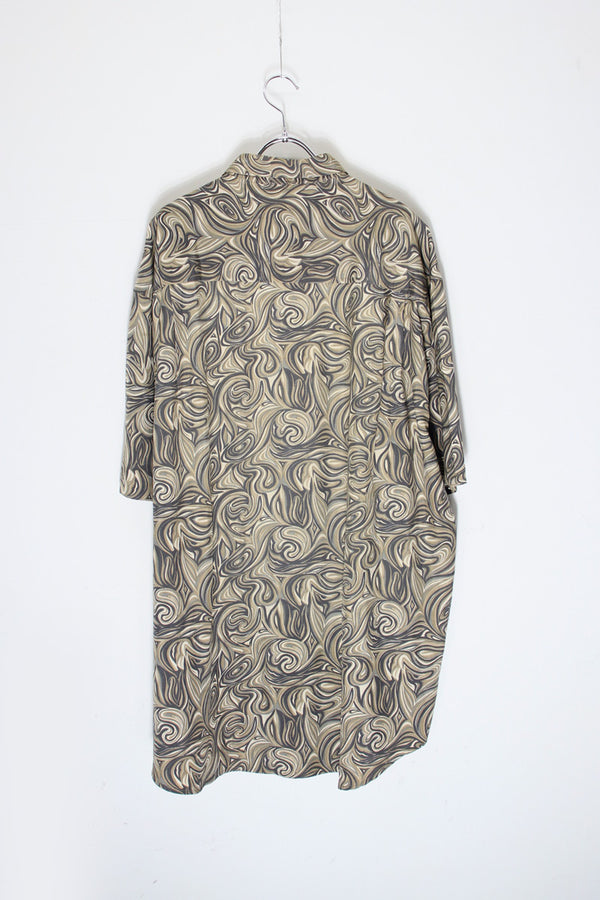 S/S PATTERN SILK SHIRT / KHAKI [SIZE: XL USED]