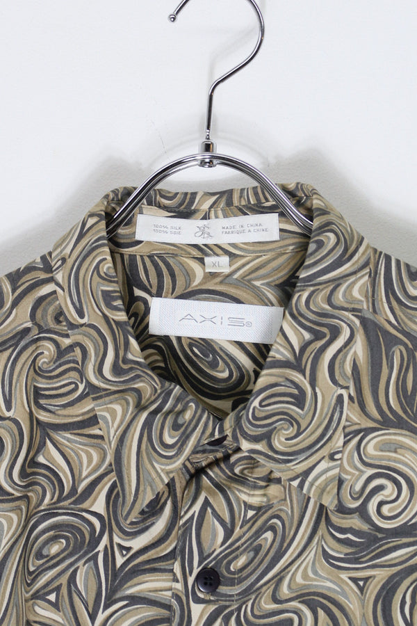 S/S PATTERN SILK SHIRT / KHAKI [SIZE: XL USED]