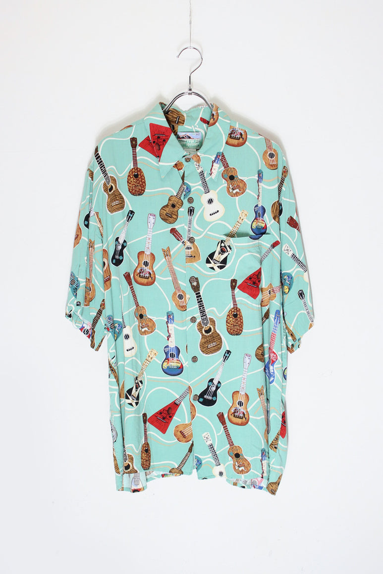 MADE IN HAWAII 90'S S/S HAWAIIAN SHIRT / MINT GREEN [SIZE: L USED]