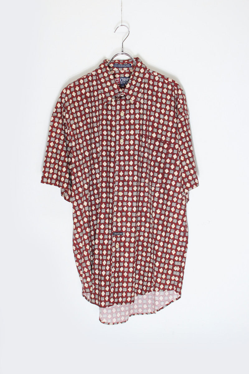 90'S S/S PATTERN SHIRT / BURGUNDY [SIZE: L USED]