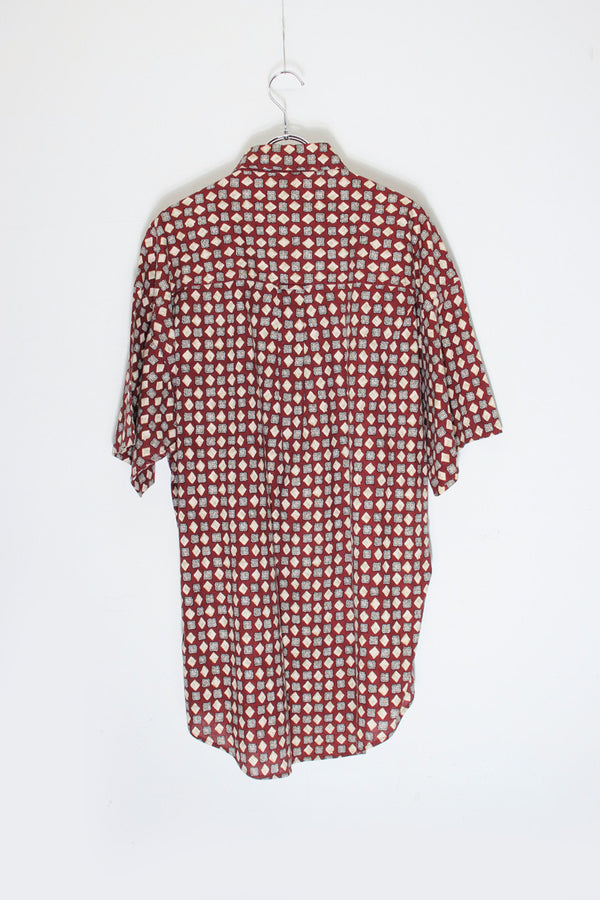 90'S S/S PATTERN SHIRT / BURGUNDY [SIZE: L USED]