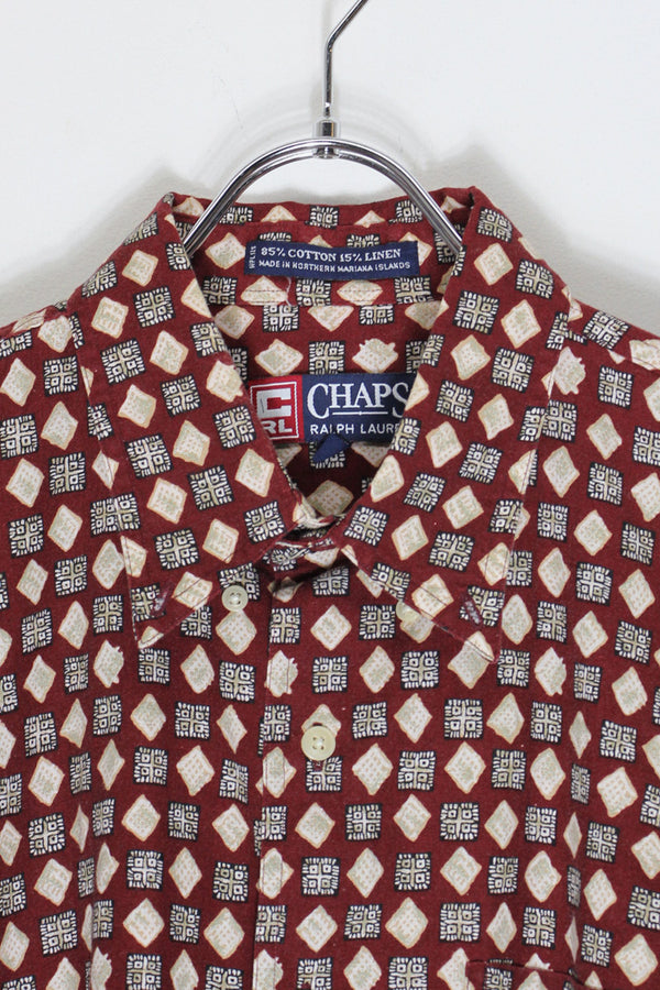 90'S S/S PATTERN SHIRT / BURGUNDY [SIZE: L USED]