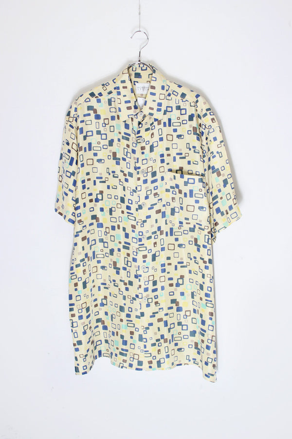 90'S S/S PATTERN SILK SHIRT / IVORY [SIZE: Equivalent to XL USED]