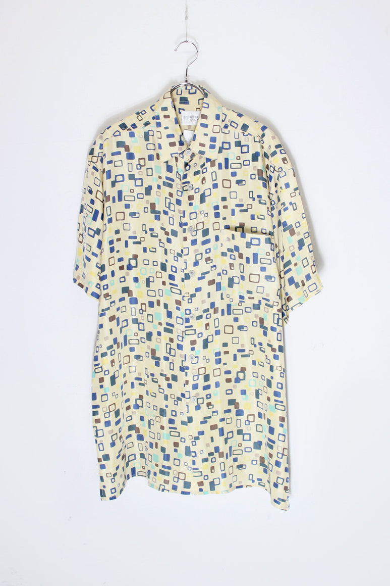 90'S S/S PATTERN SILK SHIRT / IVORY [SIZE: XL相当 USED]