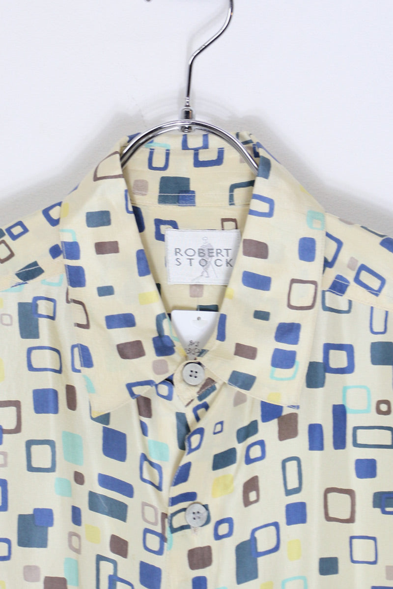 90'S S/S PATTERN SILK SHIRT / IVORY [SIZE: Equivalent to XL USED]