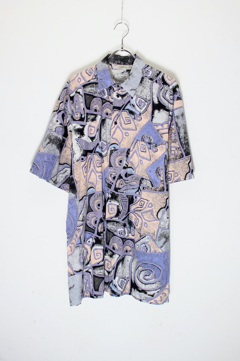 90'S S/S PATTERNED SHIRT / PURPLE/PINK [SIZE: M equivalent USED]