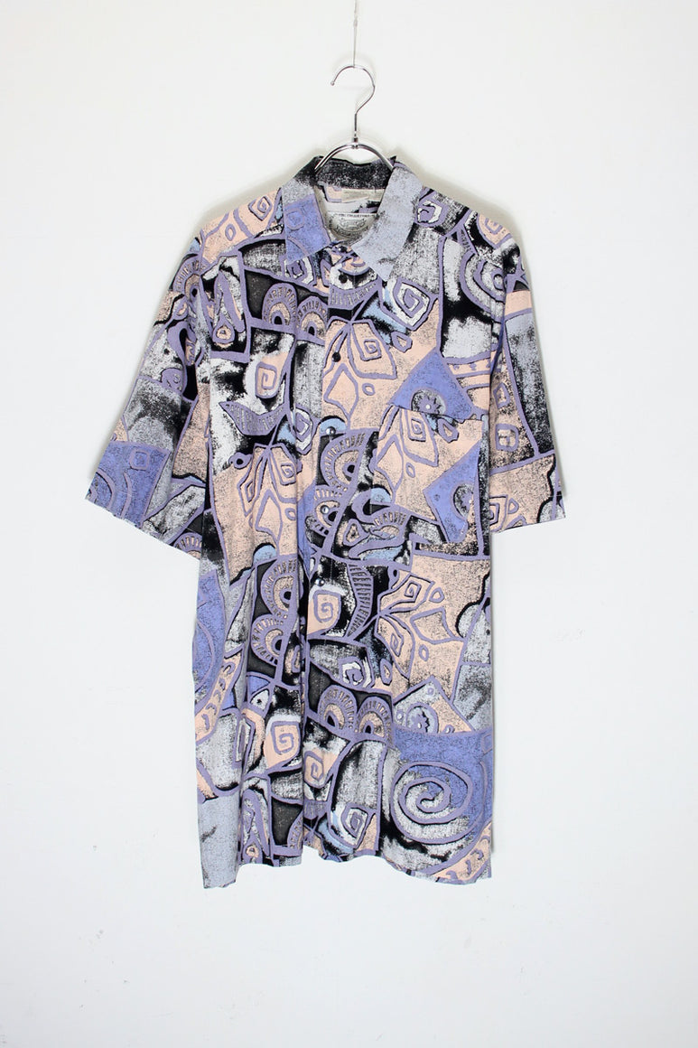 90'S S/S PATTERN SHIRT / PURPLE/PINK [SIZE: M相当 USED]