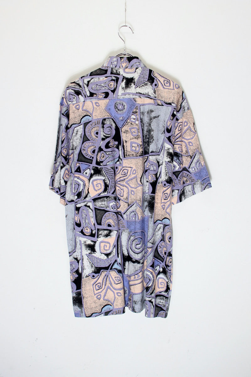 90'S S/S PATTERNED SHIRT / PURPLE/PINK [SIZE: M equivalent USED]