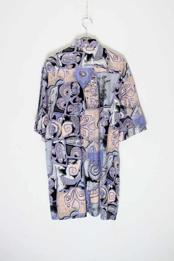 90'S S/S PATTERNED SHIRT / PURPLE/PINK [SIZE: M equivalent USED]