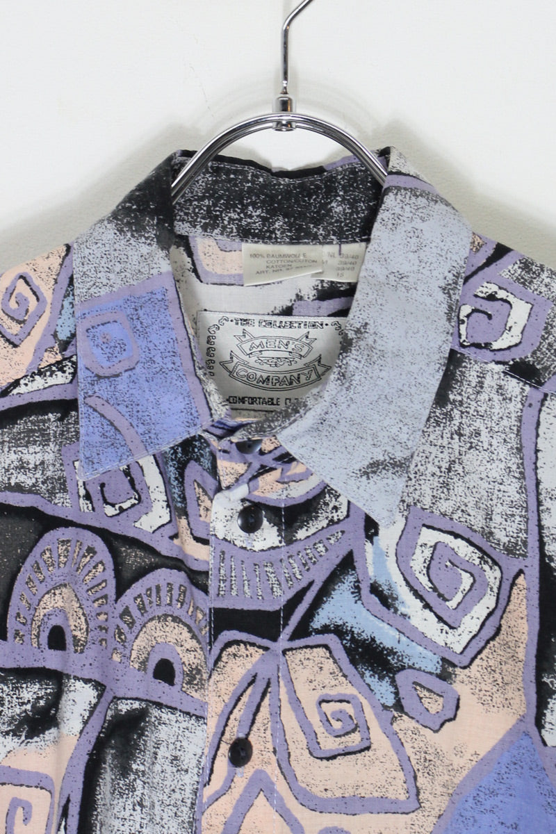 90'S S/S PATTERNED SHIRT / PURPLE/PINK [SIZE: M equivalent USED]