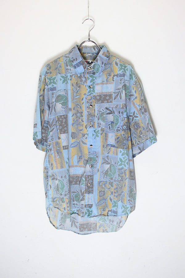 90'S S/S FLOWER PATTERN SHIRT / BLUE [SIZE: L USED]