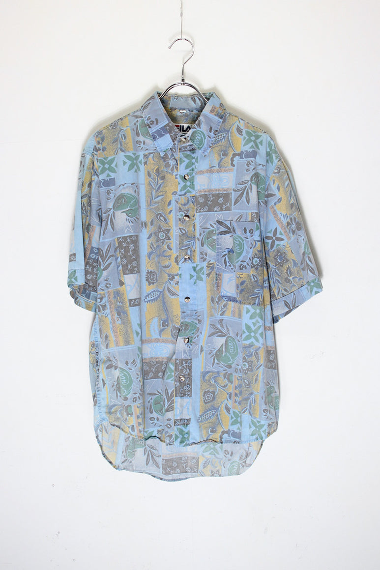 90'S S/S FLOWER PATTERN SHIRT / BLUE [SIZE: L USED]