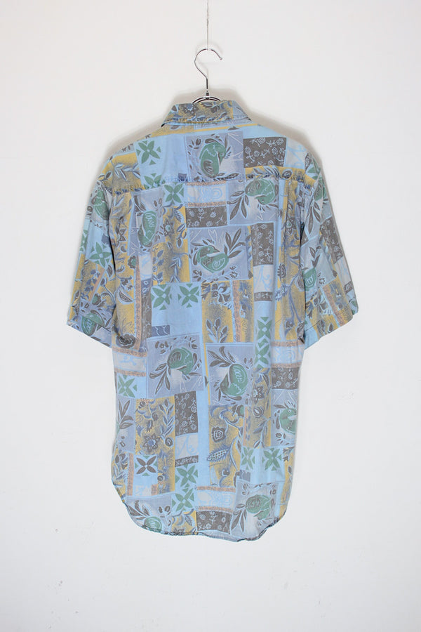 90'S S/S FLOWER PATTERN SHIRT / BLUE [SIZE: L USED]