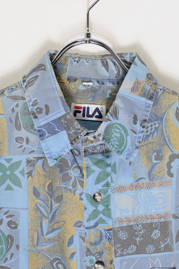 90'S S/S FLOWER PATTERN SHIRT / BLUE [SIZE: L USED]