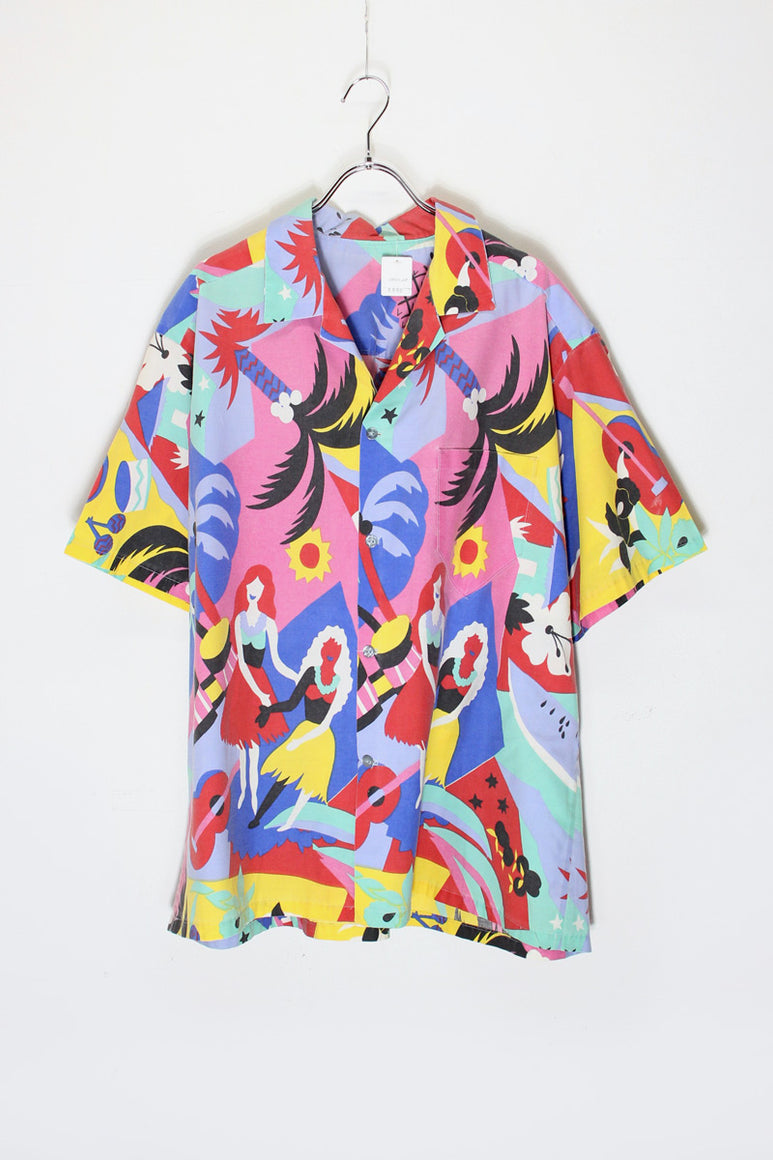 S/S OPEN COLLAR COTTON HAWAIIAN SHIRT / MULTI [SIZE: L相当 USED]