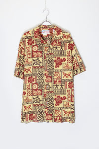 MADE IN USA S/S HAWAIIAN SHIRT / BEIGE/RED [SIZE: XL USED]