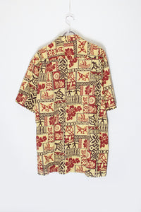 MADE IN USA S/S HAWAIIAN SHIRT / BEIGE/RED [SIZE: XL USED]