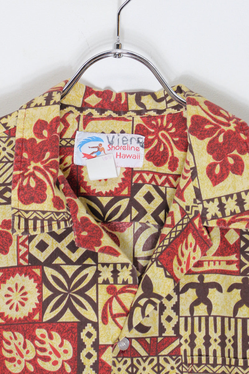 MADE IN USA S/S HAWAIIAN SHIRT / BEIGE/RED [SIZE: XL USED]