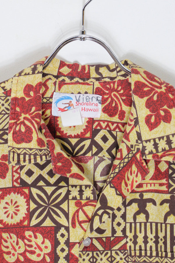 MADE IN USA S/S HAWAIIAN SHIRT / BEIGE/RED [SIZE: XL USED]