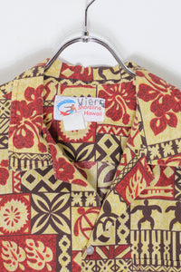 MADE IN USA S/S HAWAIIAN SHIRT / BEIGE/RED [SIZE: XL USED]