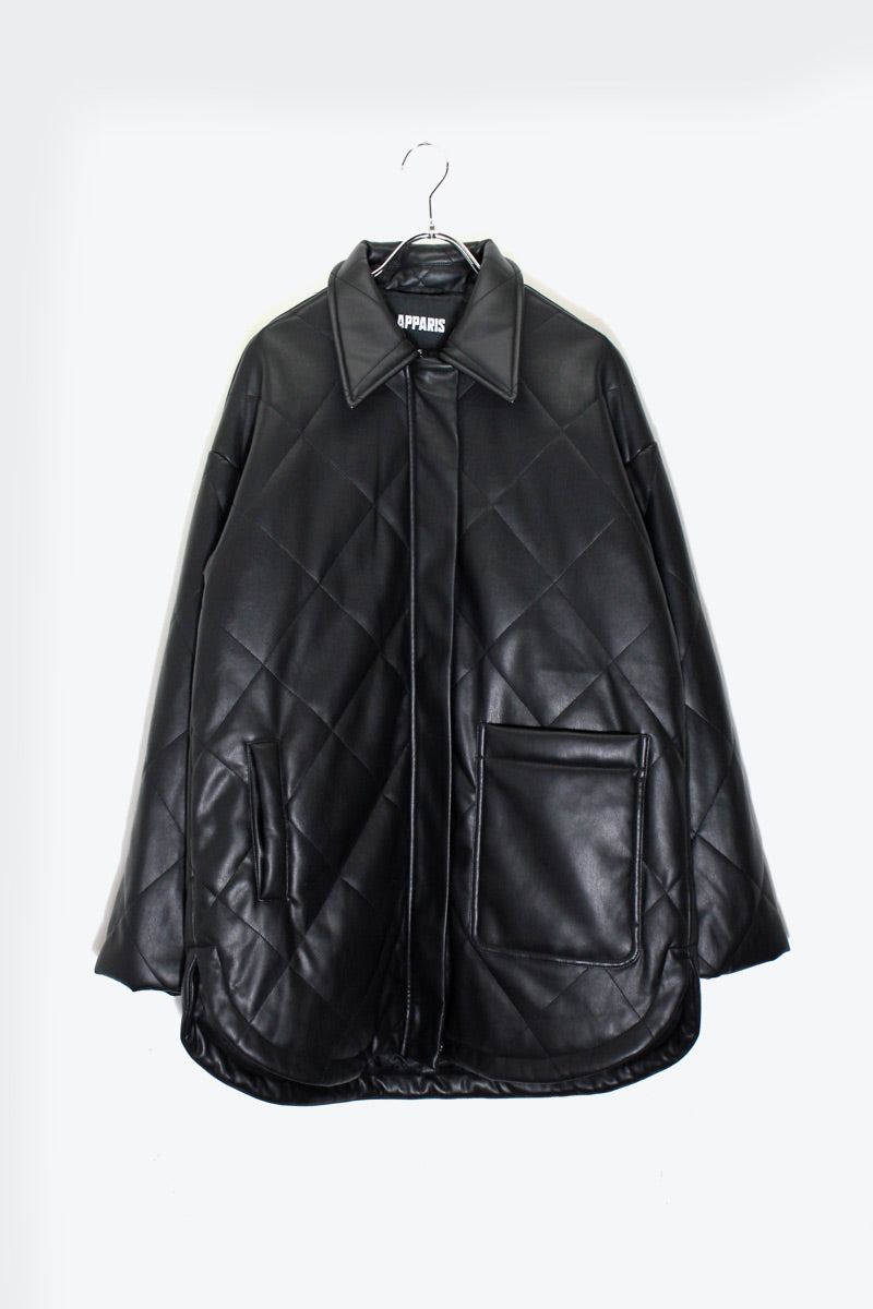 QUILTING VEGAN LEATHER ZIP HALF COAT / BLACK [SIZE:S DEADSTOCK/NOS]