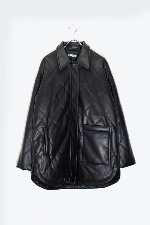 QUILTING VEGAN LEATHER ZIP HALF COAT / BLACK [SIZE:S DEADSTOCK/NOS]