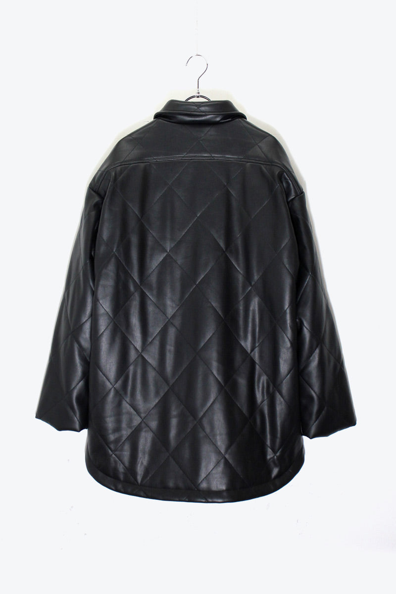 QUILTING VEGAN LEATHER ZIP HALF COAT / BLACK [SIZE:S DEADSTOCK/NOS]